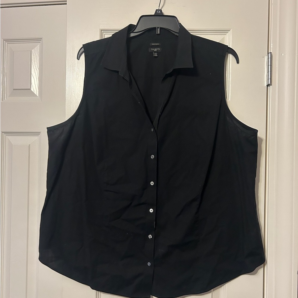 Talbots Black Sleeveless Button Down Shirt